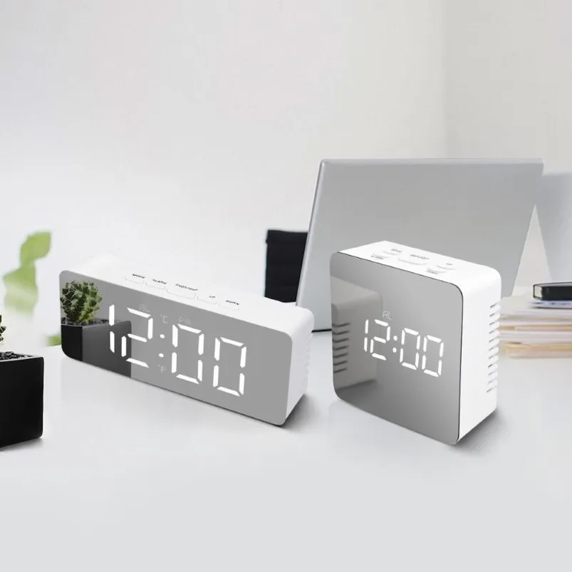 Reloj de pared LED Reloj moderno Diseño breve 3D DIY Electrónico Gran espejo Mesa Despertadores Oficina Habitación para niños Fecha Hora Reloj de escritorio 2278a