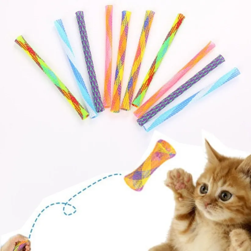 Bâton télescopique amusant pour chat, jouet en rouleau de tube en maille de nylon de haute qualité, design extensible coloré, roman pour animaux de compagnie, toy234b