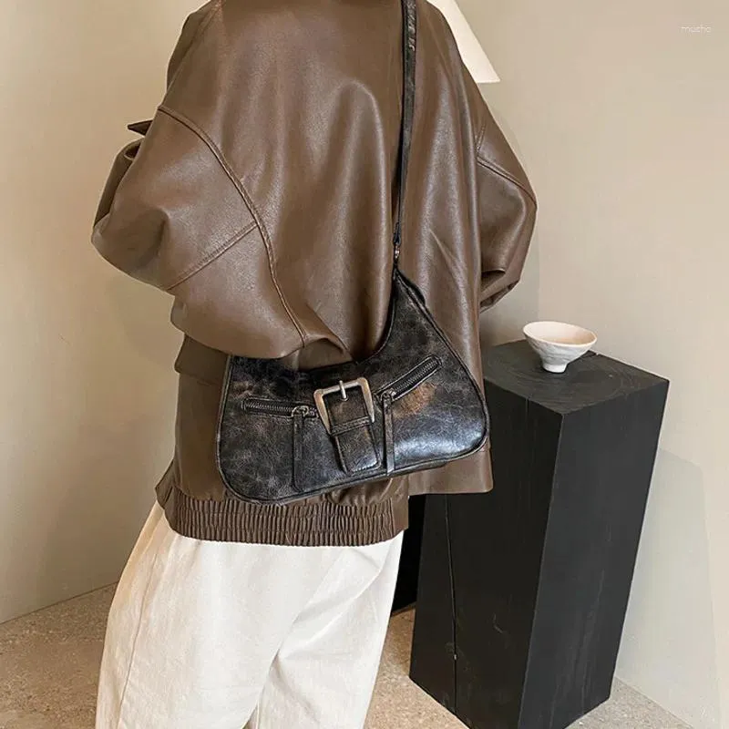 Vintage PU Leather Shoulder Bags for Women, Half-moon Shape Zipper Pockets Underarm Commuter Crossbody Handbags Vintage PU Leather Shoulder Bags for Women, Half-moon Shape Zipper Pockets Underarm Commuter Crossbody Handbags