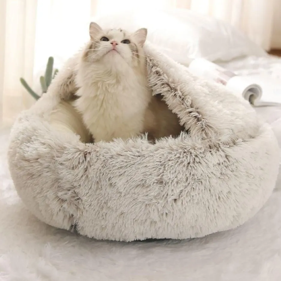 猫のベッド家具冬2ベッド丸い暖かいペットハウス長いぬいぐるみ犬の寝袋ソファクッション巣小さな犬猫kit2552
