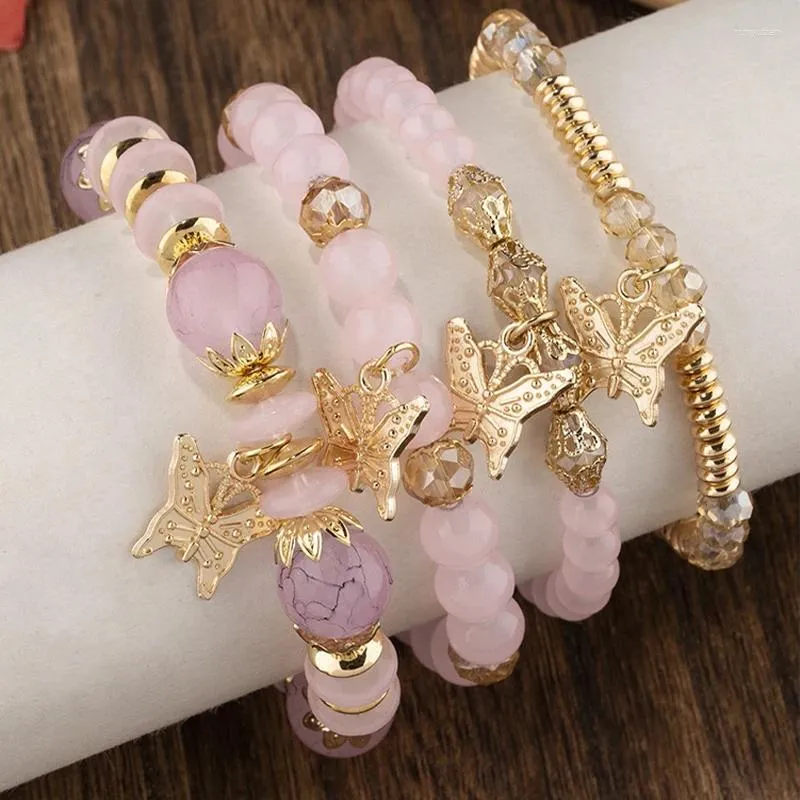 Bracelet 4pcs chaîne perle dame bracelet mode style main chaîne ensemble quatre pièces papillon