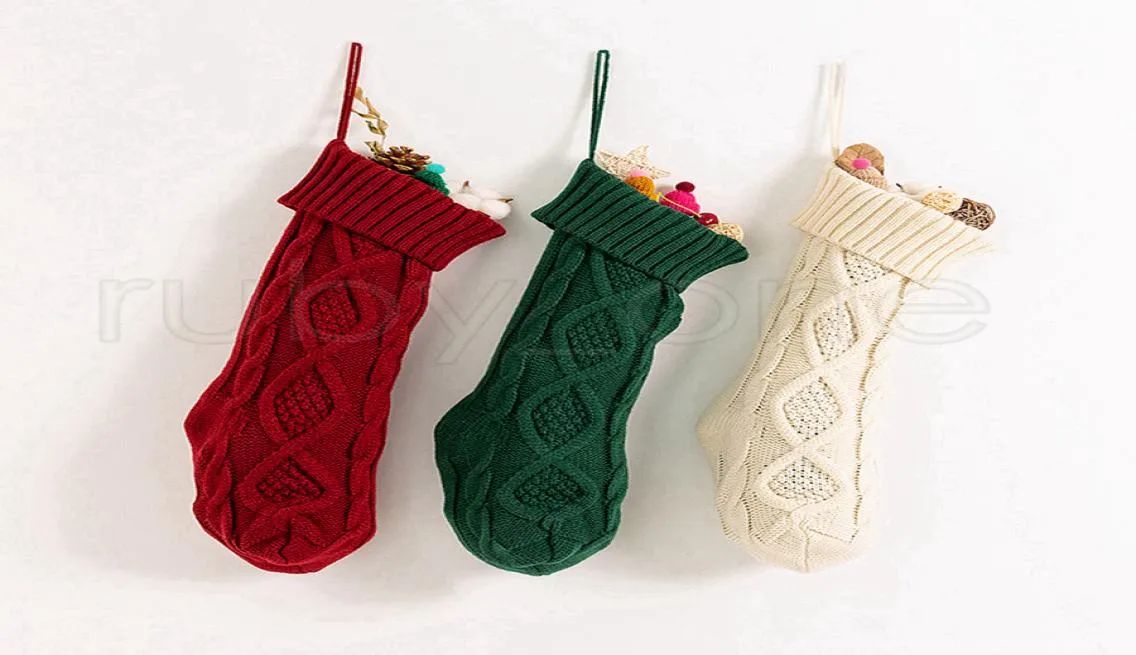 46cm Knitting Christmas Stockings Xmas Tree Decorations Solid Color Children Kids Gifts Candy Bags DHL Fast Ship RRA44789635170