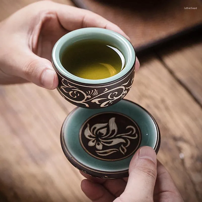 Teaware Sets | Chinese Style Longquan Celadon Ceramic Master Cup Hand Cut Single Tea Sample Small Cups