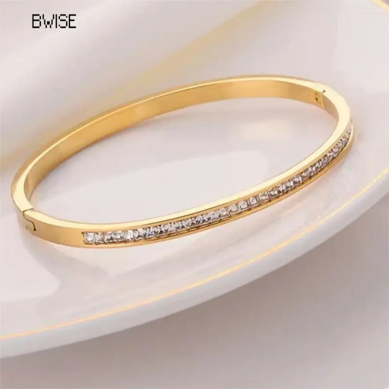 Bangle bwise ins stil rostfritt stål armband smycken inlagd kubiska zirkonarmband för kvinnor vattentät trendig julklapp