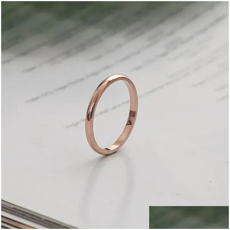 Band Rings 2Mm Thin Stackable Ring Stainless Steel Plain Knuckle Midi For Women Girl Drop Delivery Jewelry Otys5