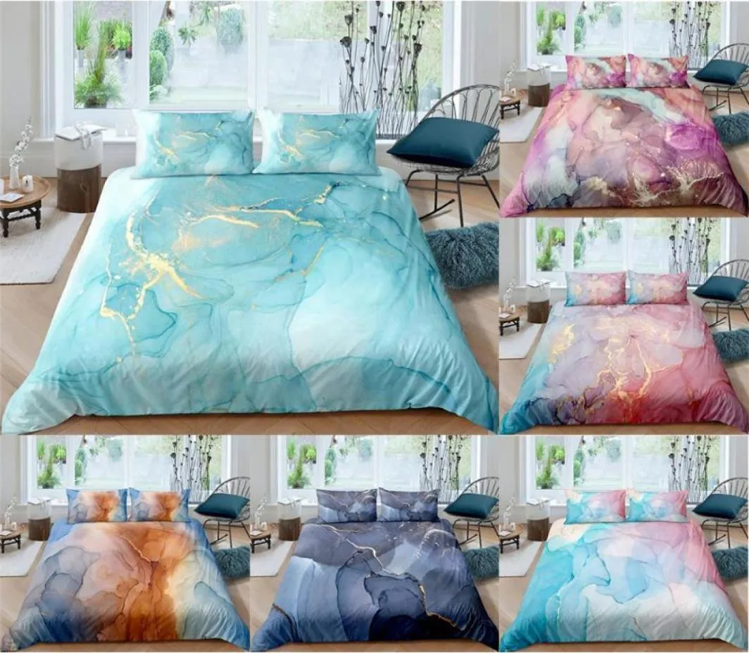 Zeimon marmurowy błyszcząca pościel z mikrofibry Zestaw 3D Drukuj geometryczna kołdra poduszka Pillowa Lekka kołdra pokrywka 23pcs BedClothes1614114