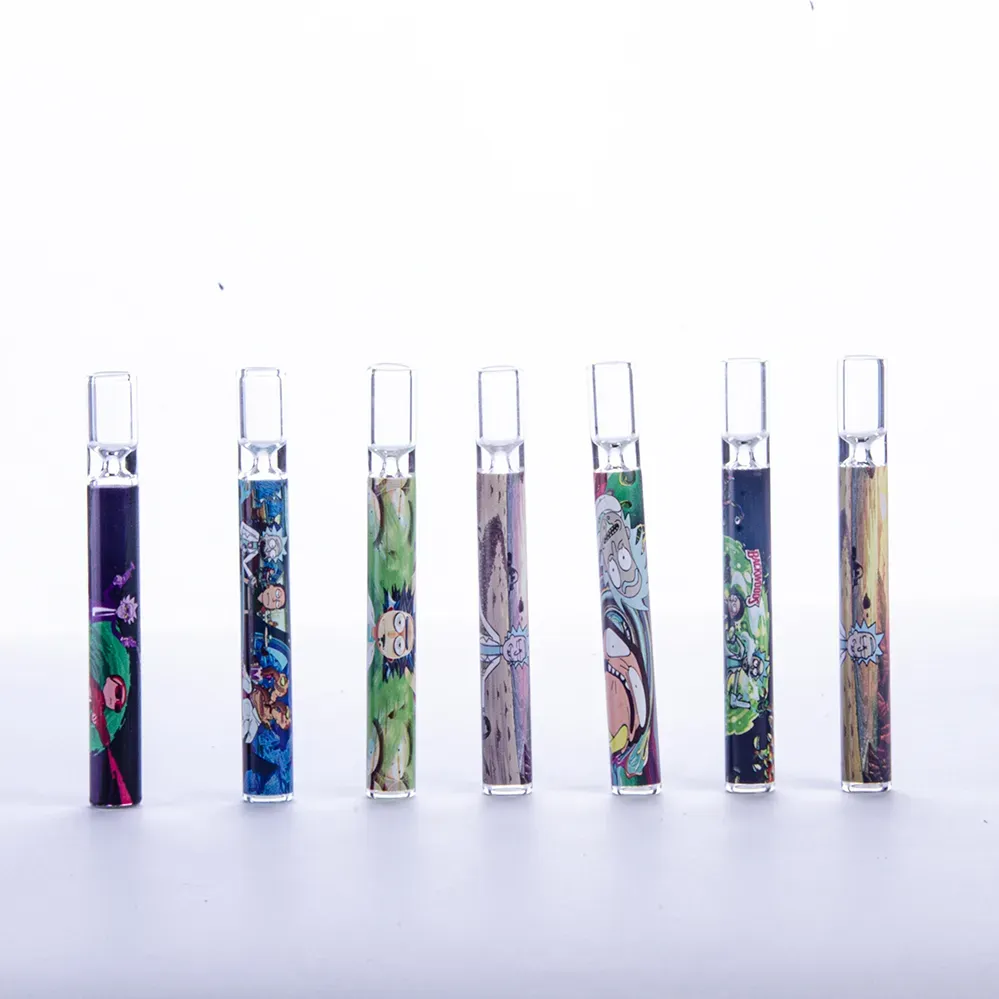 4-Inch Pyrex Glass One Hitter Pipe - Colorful Cartoon Design Steamroller Hand Pipe with Oil Burner Filter Tube