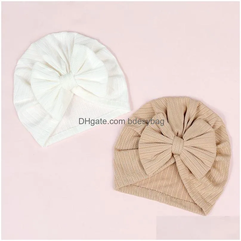 Beanie/Skull Caps Newborn Baby Solid Color Bowknots Kids Summer Beanie Hat Infant Headwear Party Club Fashion Accessories Drop Deliver Dhr5C