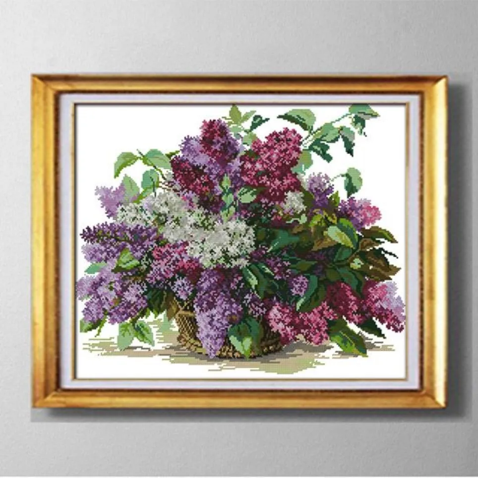 Lilac gift Cross Stitch kits needlework Sets embroidering Pattern Printed on fabric DMC 11CT 14CT Flowers house Series Home303c
