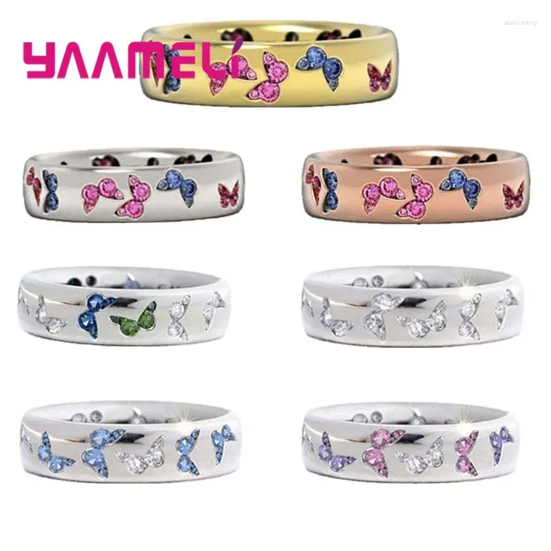 Anelli a grappolo Anello di gioielli in argento sterling 925 Creativo CZ Crystal Butterfly Inlay Wedding Band Design Donne che vendono in vendita