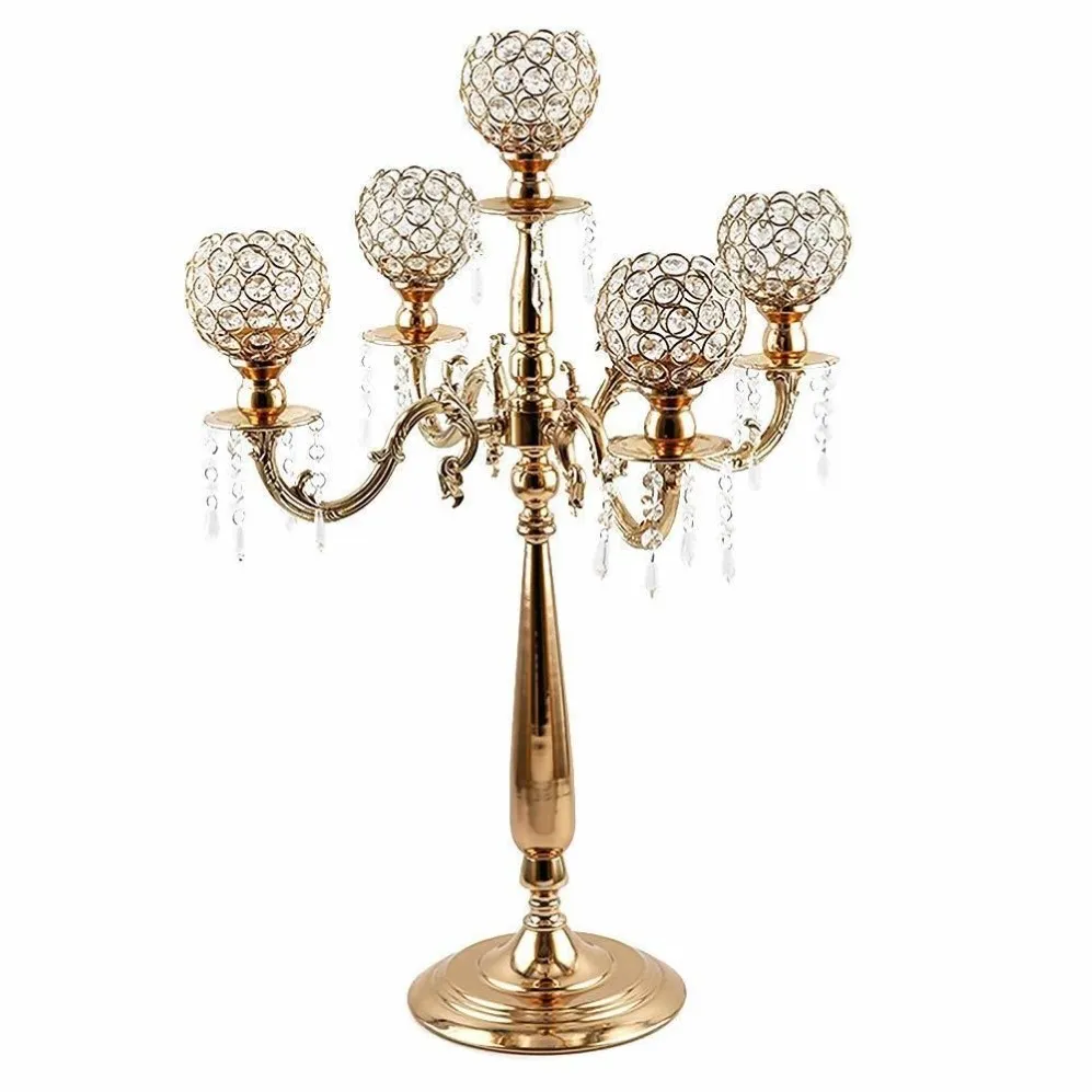 5 Arms Candelabra Home Holiday Decorative Centerpiece Gold Crystal Candle Holders For Dinner Party Candlestick 201202238L