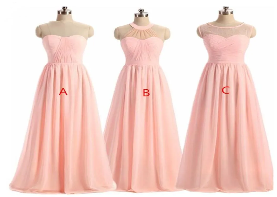 Women BRIDESMAID DRESS 2021 Light Pink ALine Lace Illusion Neckline Sleeveless Long Maid Honor Special Occasion Dresses For Weddi2516869