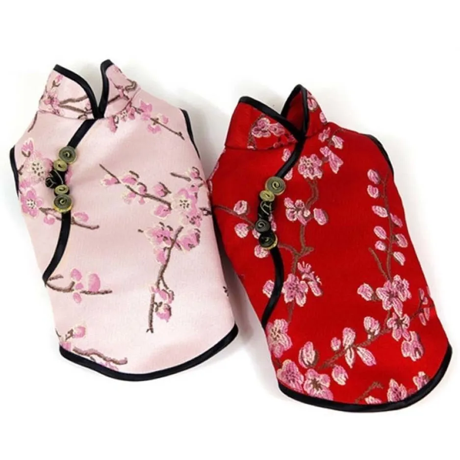 Ropa para perros de verano Cheongsam Pets Dogs Ropa de bordado para perros pequeños Pets de estilo chino Pets China para perros Cat L263s