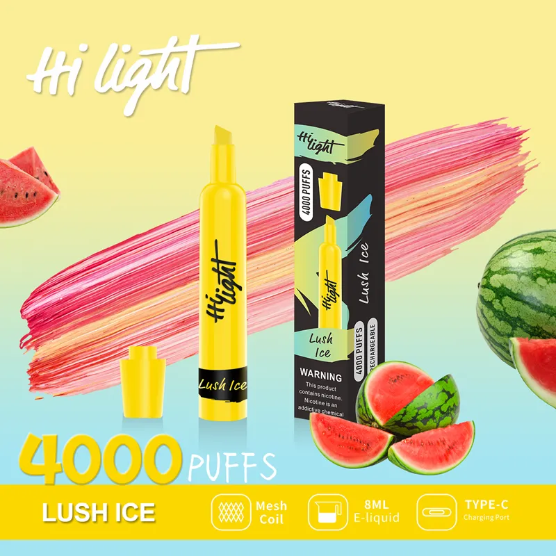 USA Vendita calda Hi Light High 4000 Puffs Bar Sigaretta elettronica 4K Puff monouso Vape Pen 5% Nicotina preriempita Pod Vapers