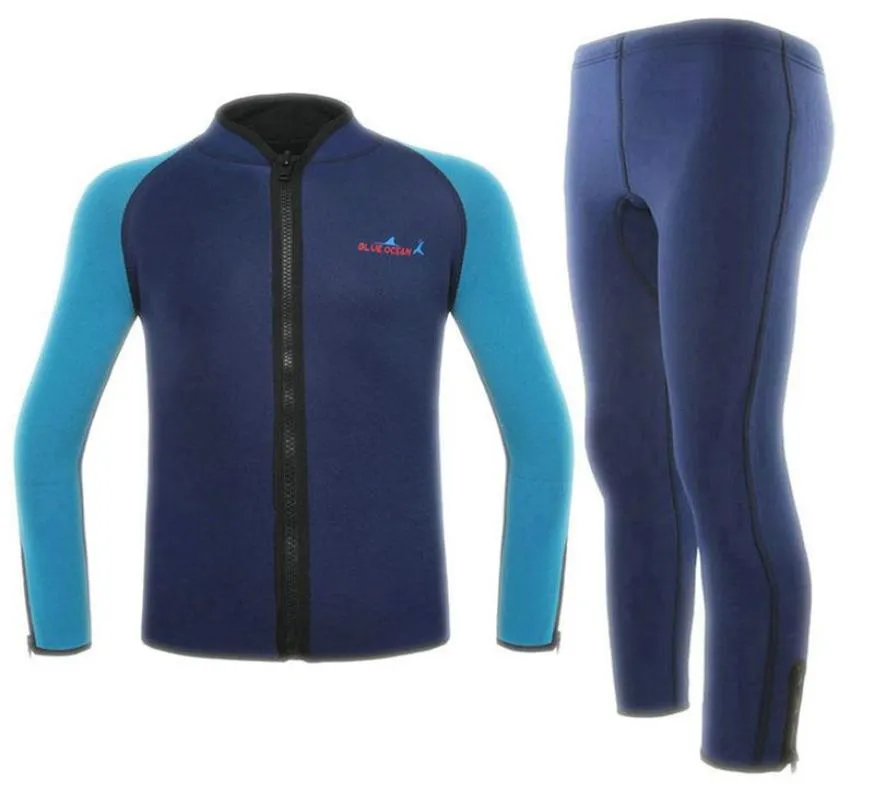 Ternos de uma peça azul mergulho inverno homens 2mm dividir duas peças molhado surf natação mergulho terno jaqueta design especial wetsuit manter quente 4143388