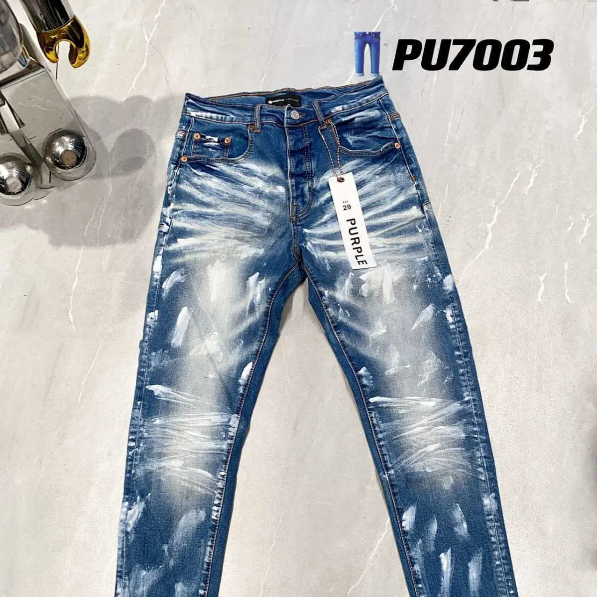 Purple Brand Jeans American High Street Colorful Blue Paint Jeans