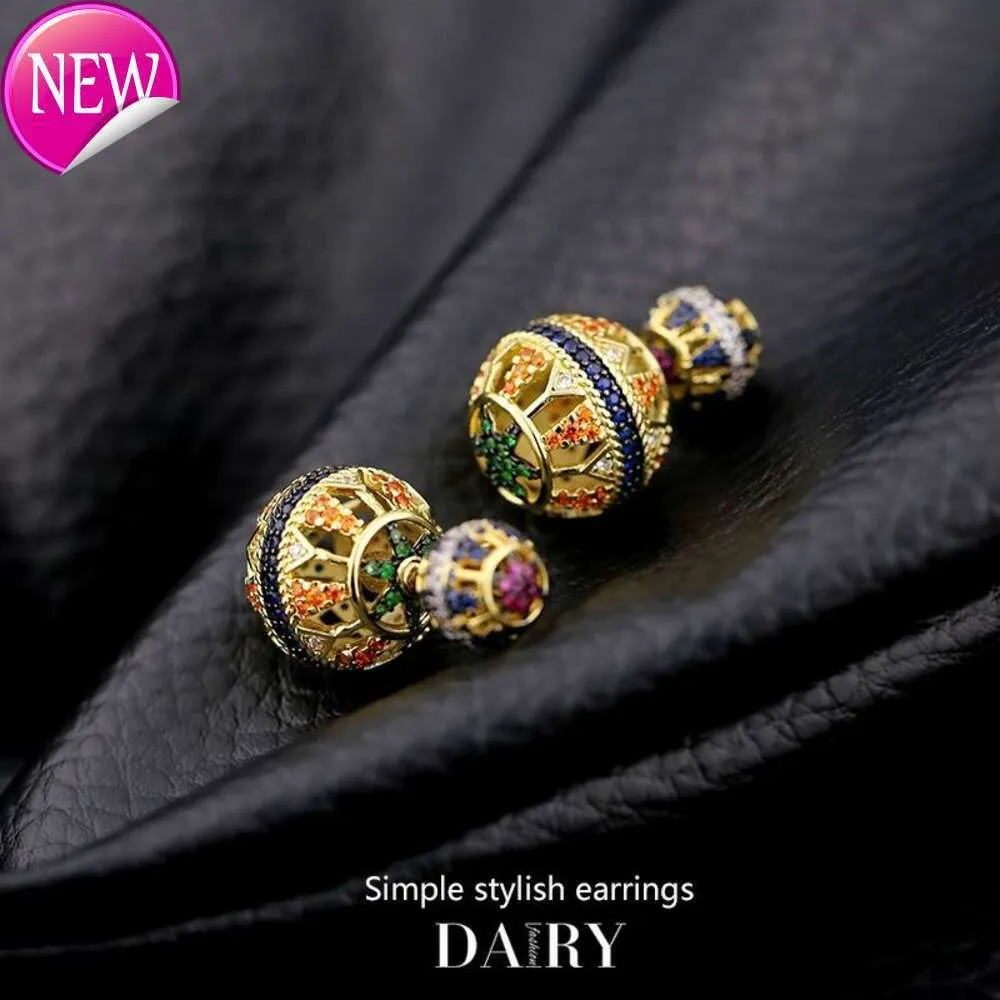 DFDF Temperature and personality big brand tril ethical style retro color front and back ball earings can be colored fashionable earings single piece