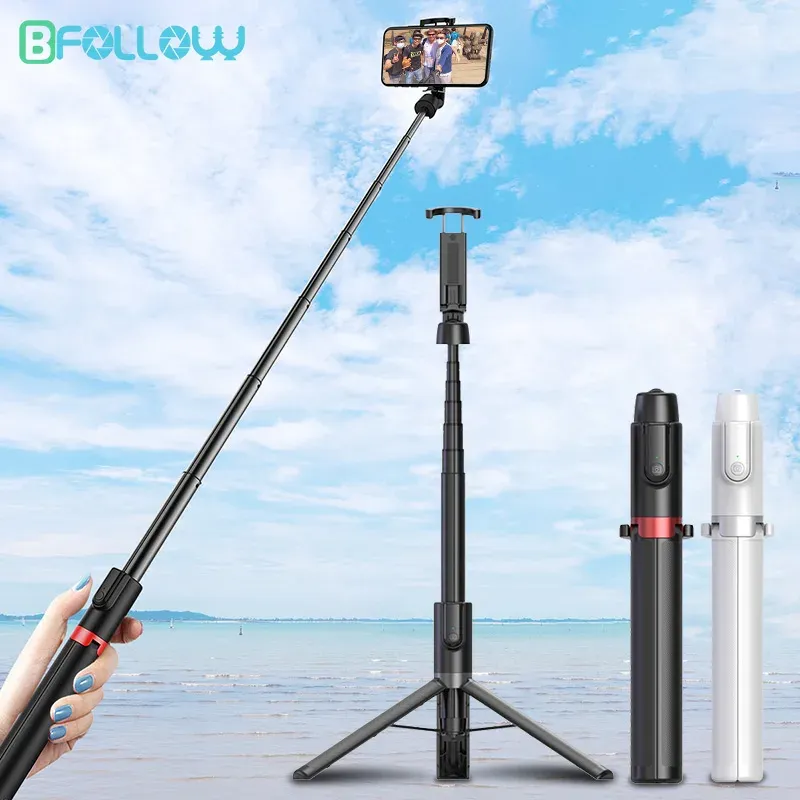 Giunto cardanico BFOLLOW 130 cm 51 pollici lungo Selfie Stick 3 in 1 treppiede Bluetooth wireless per telefono cellulare iPhone Huawei Samsung Xiaomi