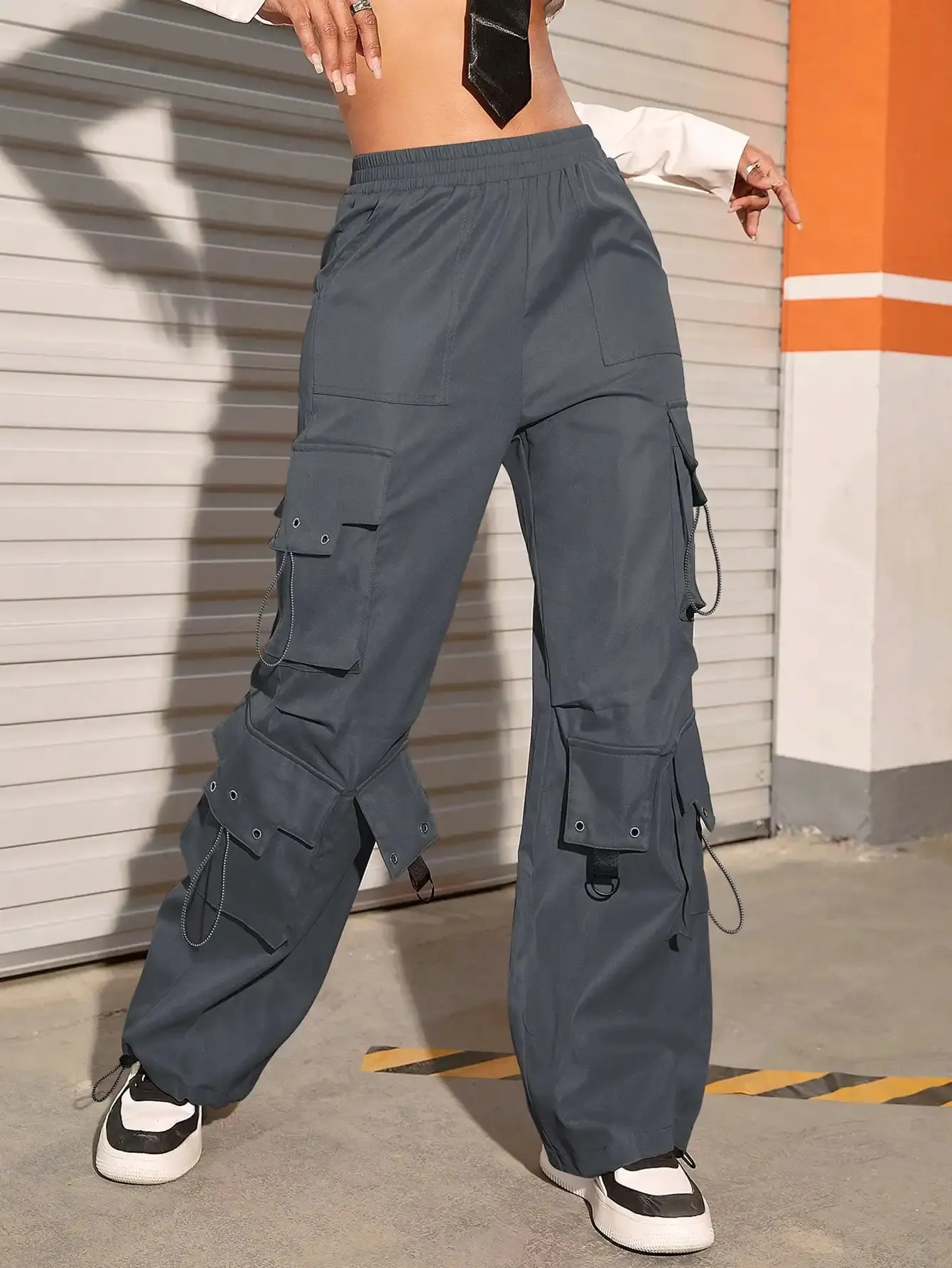 Y2K Streetwear Cargo Pants - High Waist, Loose Fit, Flap