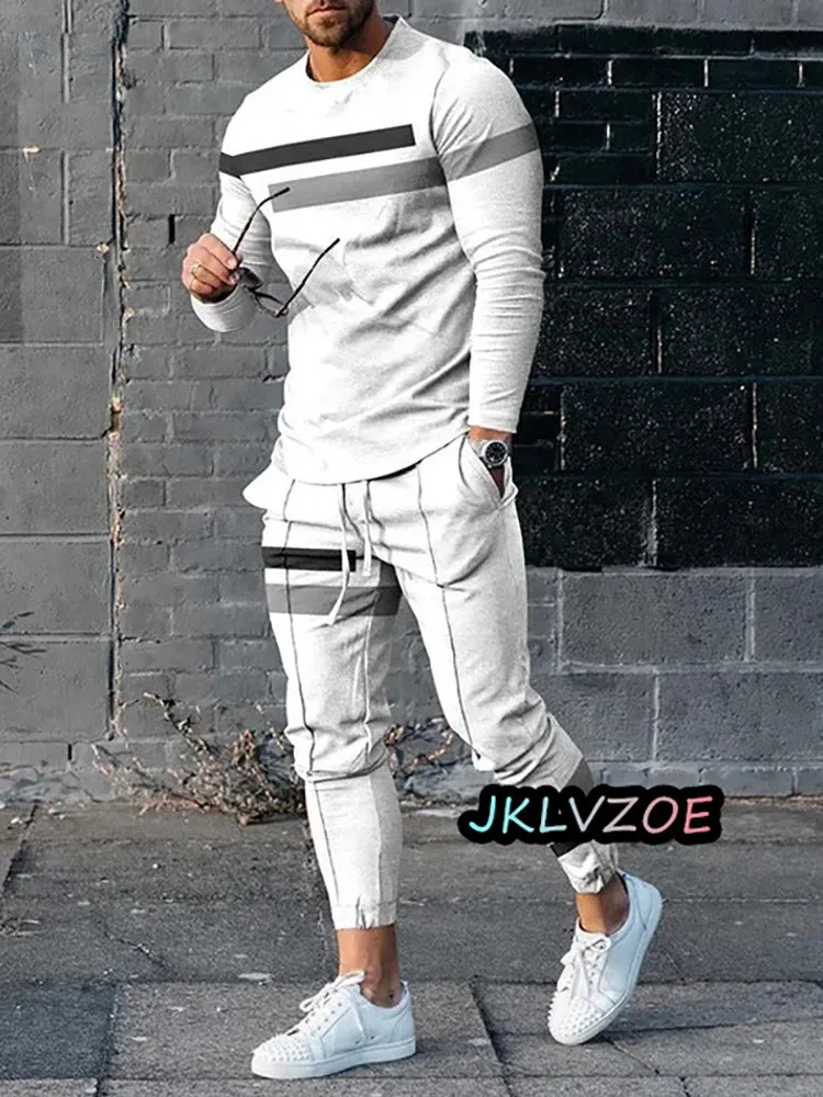 Autumn Mens Tracksuits غير الرسمي الأكمام الطويلة tshirt بنطلون مجموعات 2pcs دعاوى الركض عتيقة ملابس الذكور ملابس الركض ملابس 240304