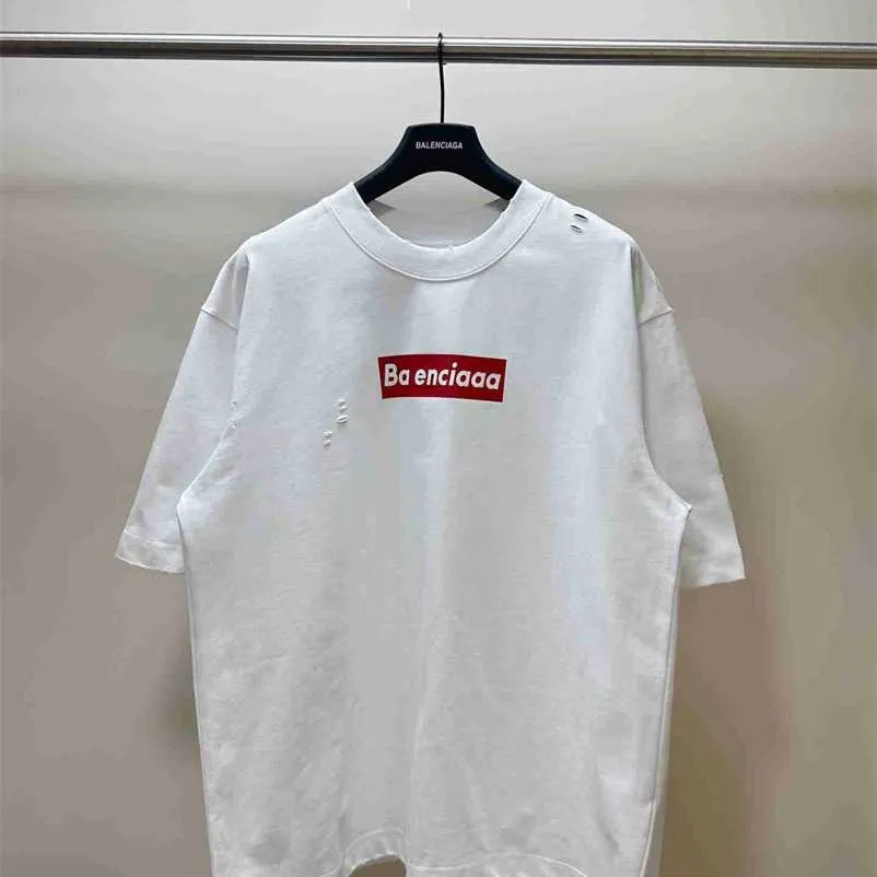 High Edition Paris 23s Frühling/Sommer Neues CO-Marken-Supre Rot-Weiß-Buchstaben Print B Heim korrektes Kurzarm T-Shirt