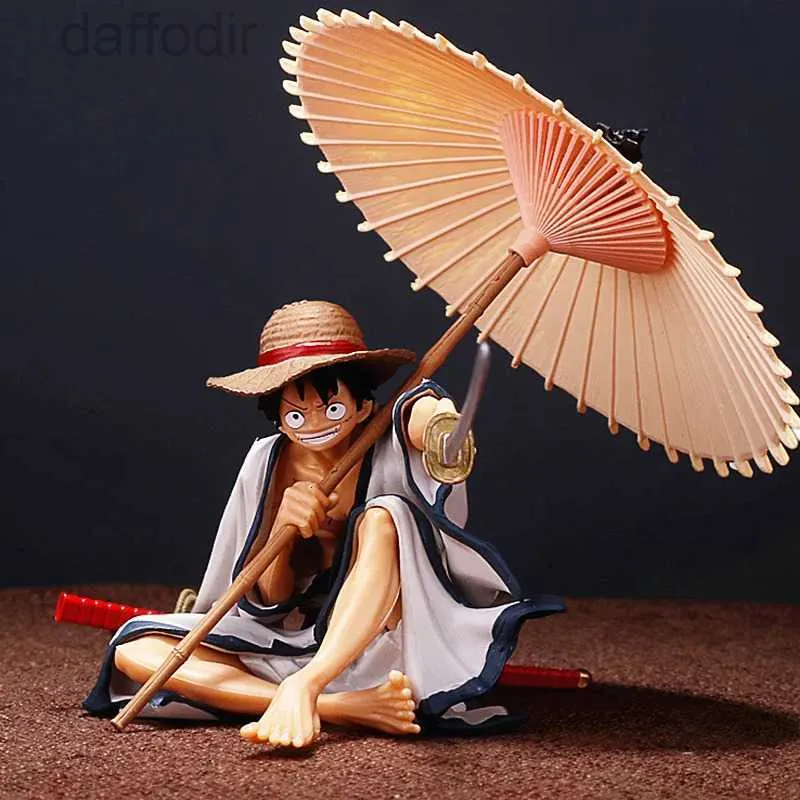 Figuras de brinquedo de ação Figuras de brinquedo de ação 14Cm Monkey D Luffy Kimono Segurando Guarda-chuva PVC Anime Figura de ação Boneca Decorações colecionáveis ​​Modelo de brinquedo para crianças presente 240308