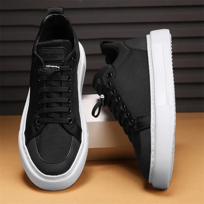 Classic Black Leather Sneakers Men Fashion Chunky Platform Sneakers Men Skateboard Shoes Comfortable Casual Sport Shoes Men 2024 Skate Shoes