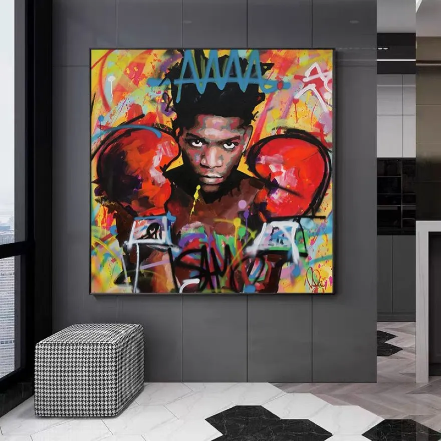 Arte moderna de grafite boxer africano, posteres e impressões, pinturas em tela, imagens de arte de parede para sala de estar, decoração de casa, quadros sem fra243t