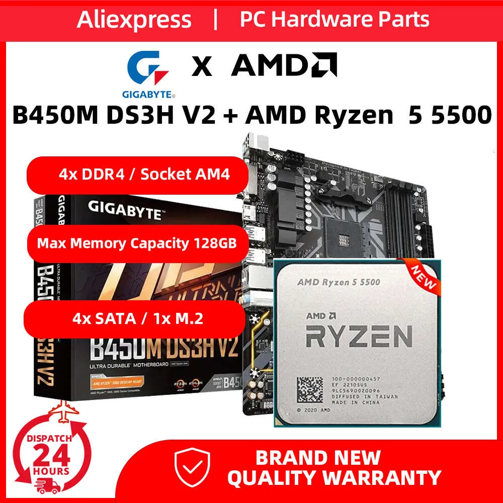GIGABYTE nouvelle carte mère B450M DS3H V2 + kit CPU AMD Ryzen 5 5500 DDR4 carte mère AMD B450 prenant en charge Max128GB de RAM et série R5