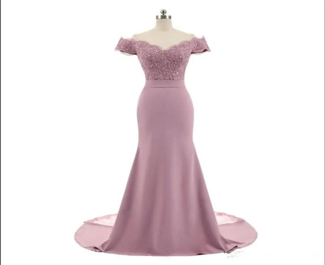 Nouveauté rose col en V manches cape Vintage dentelle Appliques perlée sirène robes De demoiselle d'honneur robes De soirée robe De Festa8777193