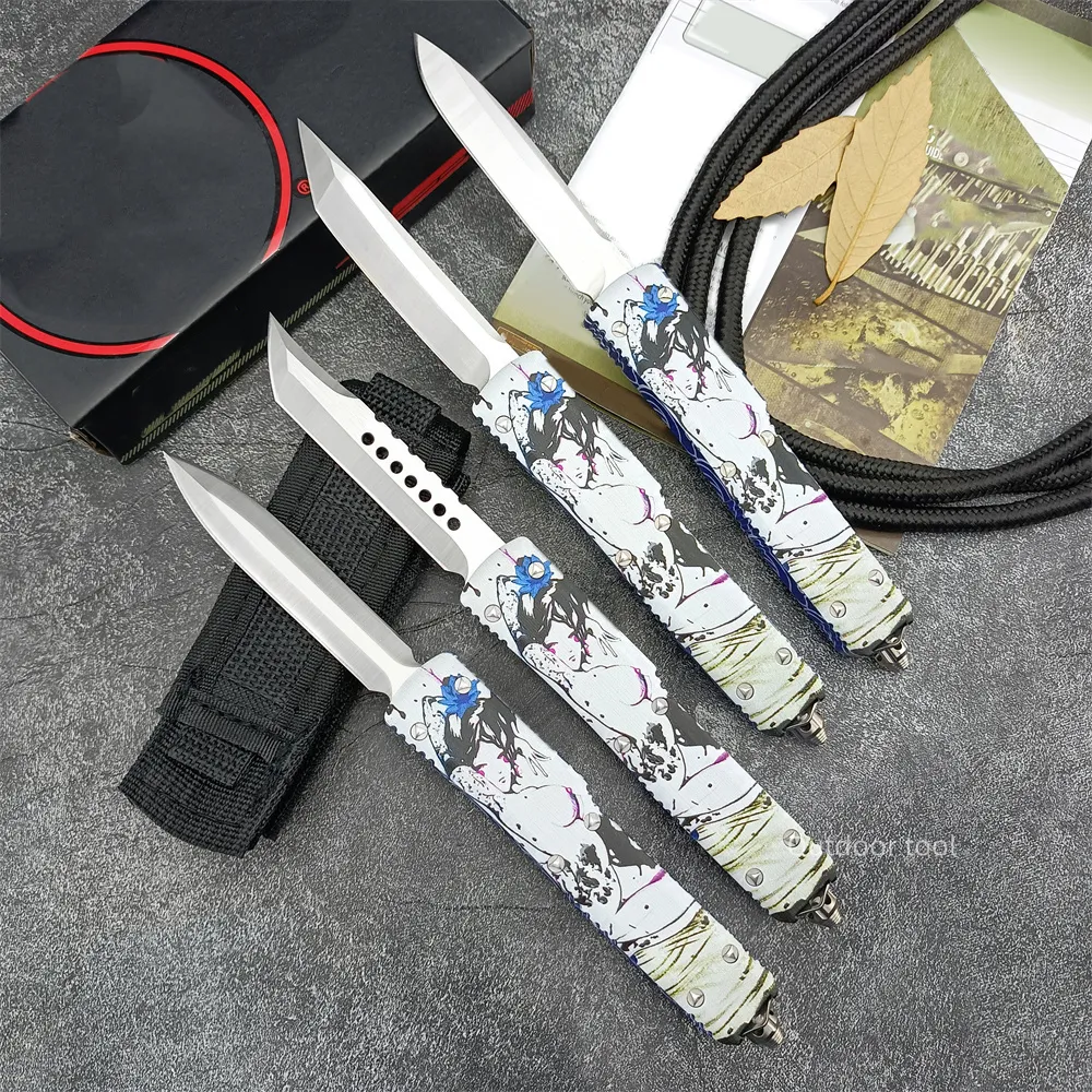 Micro Geisha UT85 AUTO Knife D2 Лезвия разных стилей с алюминиевой ручкой с ЧПУ Тактические уличные военные автоматические ножи с черным нейлоновым чехлом