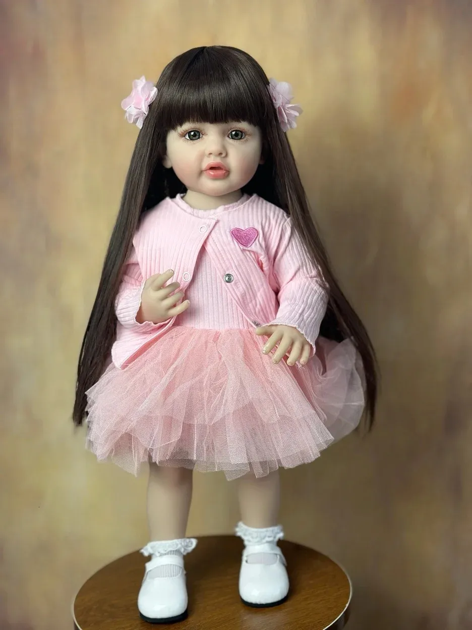 BZDOLL 55CM 22Inch Can Stand Reborn Baby Lifelike Girl Doll Full Soft Silicone Body Princess Toddler Bebe Birthday Gift 240226