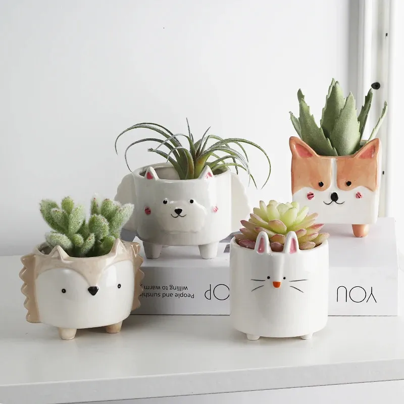 Ceramic Flower Pot Cartoon Animal Plant Macetas balkongdekorationer Vaso Suculenta Planter Vertikal Garden Pots Cute Flowerpot 240309