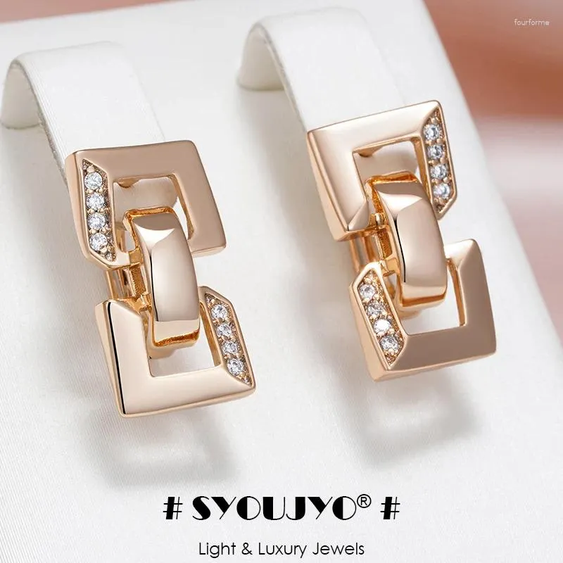 Dingle örhängen Syoujyo Square Chain Shape 585 Rose Gold Color for Women Sparning Natural Zircon Fine Jewerly