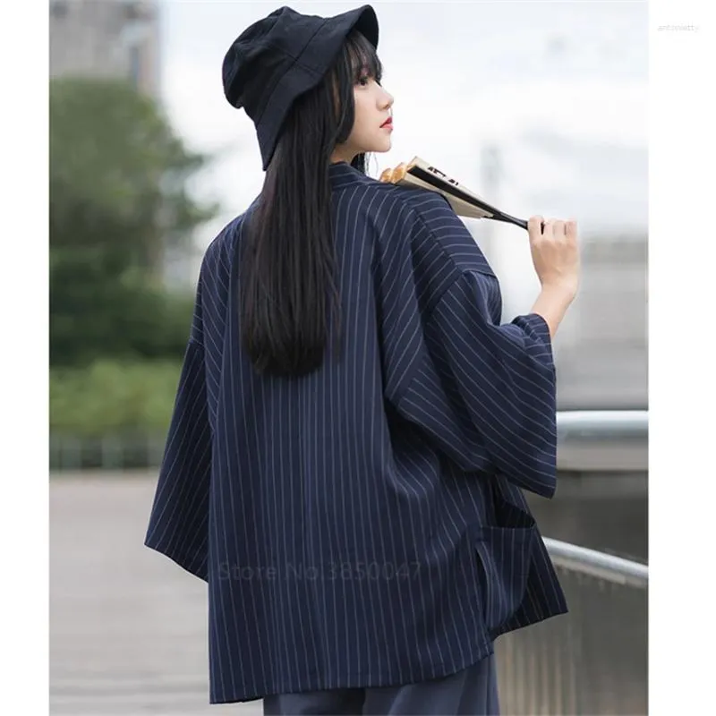 Ethnische Kleidung Kimono Damen Herren Ao Dai Strickjacke Traditionelle japanische asiatische Kleidung Paar gestreift 3/4 Ärmel lose Samurai Yukata