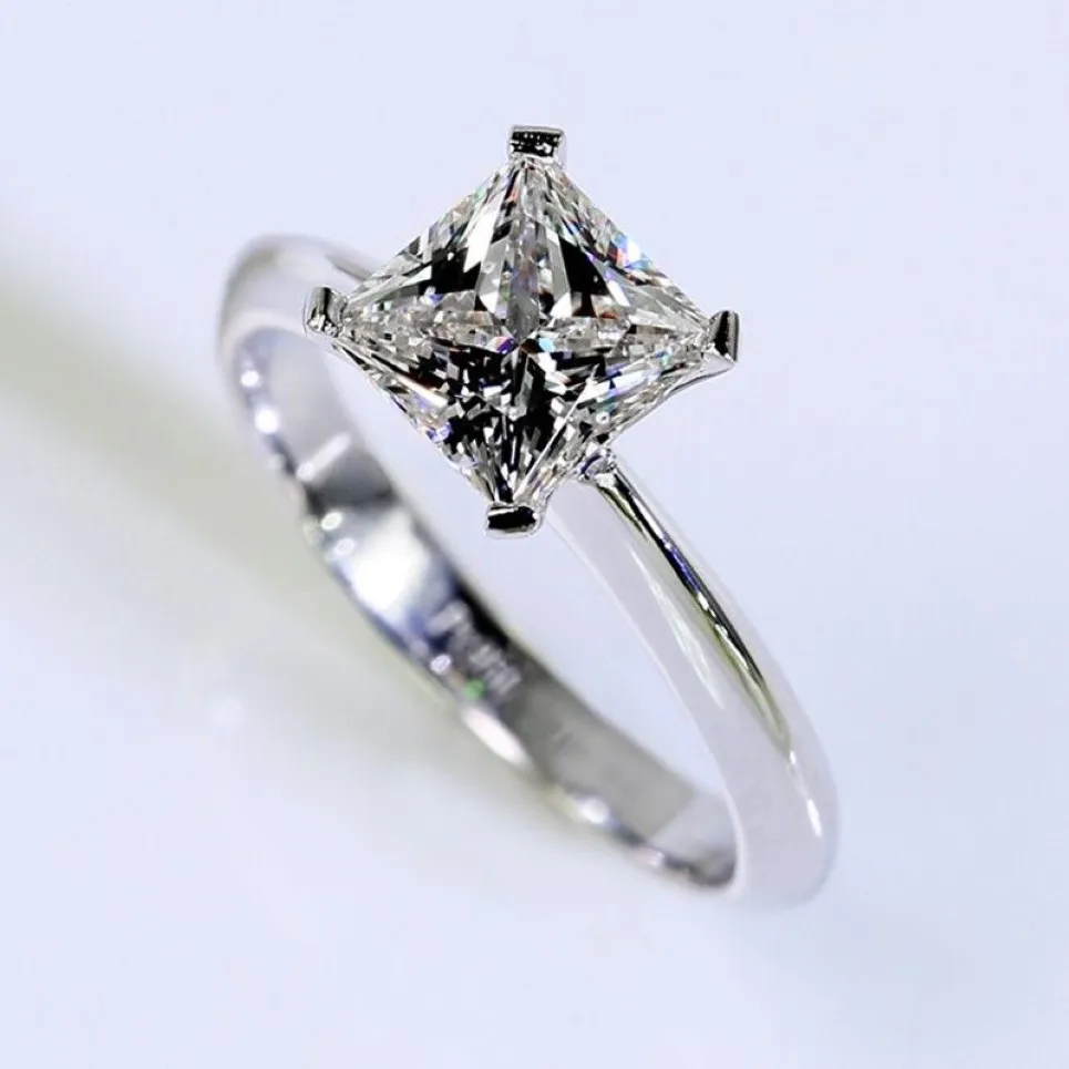 Prenses Kesme 1CT Lab Diamond Ring Orijinal 925 STERLING Gümüş Nişan Düğün Bandı Halkaları Kadınlar Gelin Güzel Takı Hediyesi2414