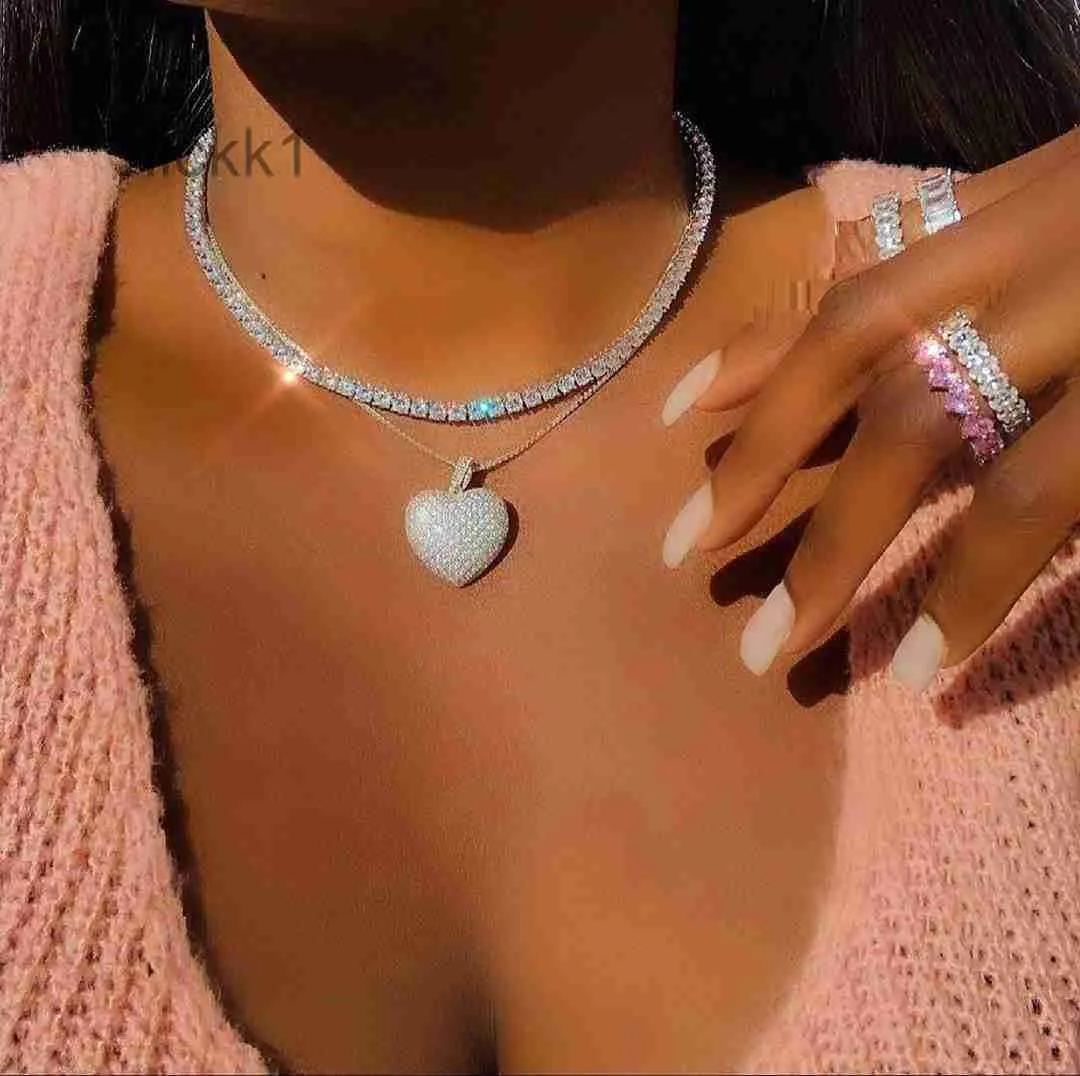 Bling Out Women Jewelry Micro Pave 5a Cz Cubic Zirkonia Big Heart Cingant Tinnis Chain Sparing Naszyjnik 5110
