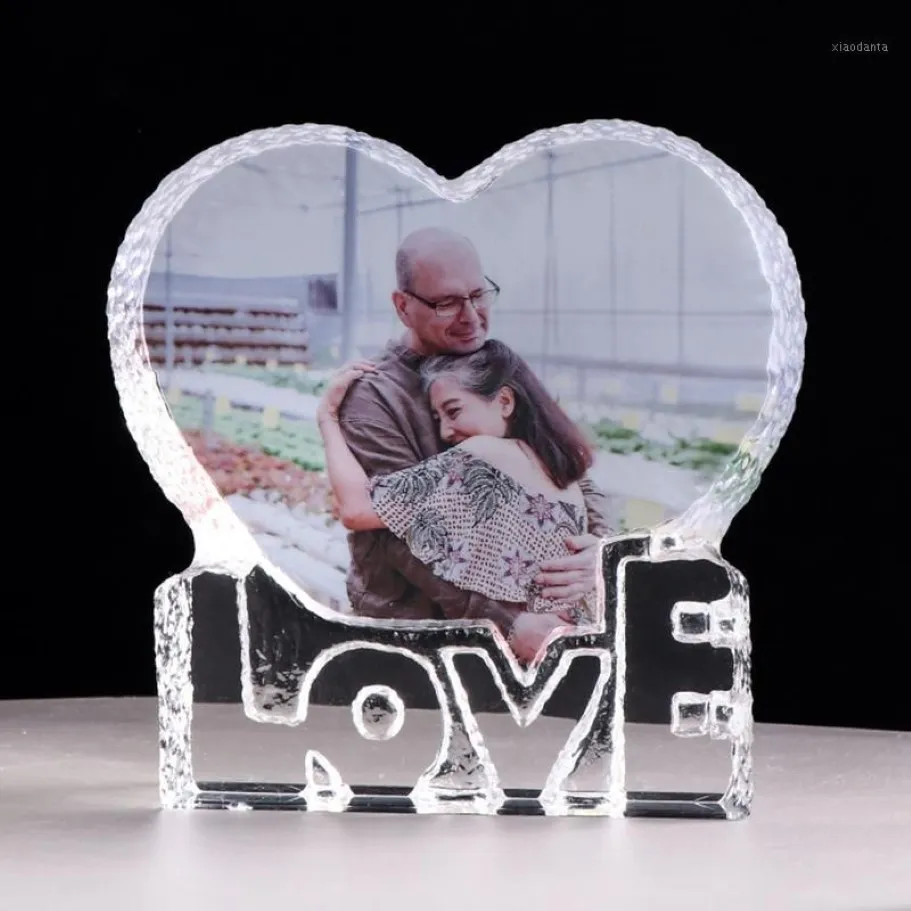 Cadre photo personnalisé en cristal avec cœur d'amour, cadeau de mariage pour invités, Souvenir d'anniversaire, saint-valentin, Da2525