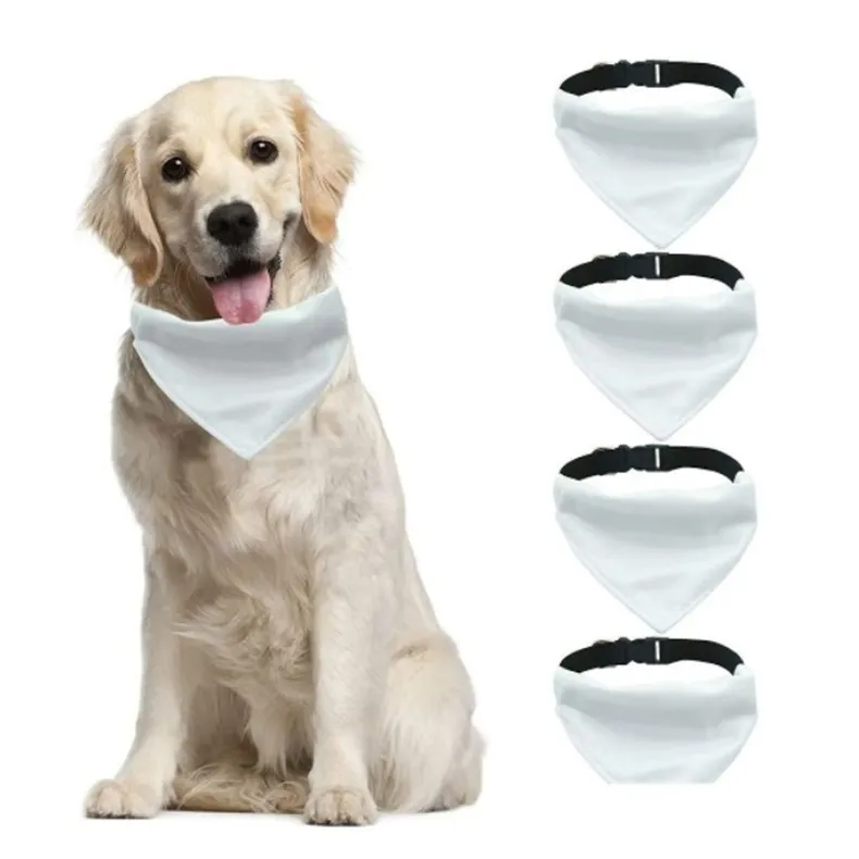 Atacado Vestuário para Cães Sublimação Cão em Branco Cachecol Colar Branco Triângulo Pet Bandana com Fivela Ajustável para Cães e Gatos Coleiras para Cães LT824