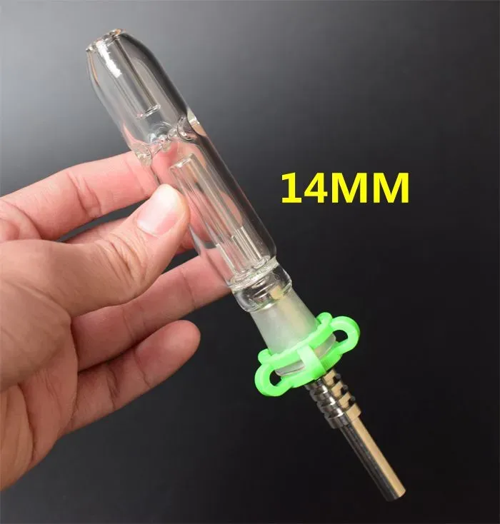 Smoking Accessories Mini Nectar Collector Glass Pipes with 10mm 14mm 18mm Titanium Quartz Tip Oil Rig Concentrate Dab Straw for Glass Bong