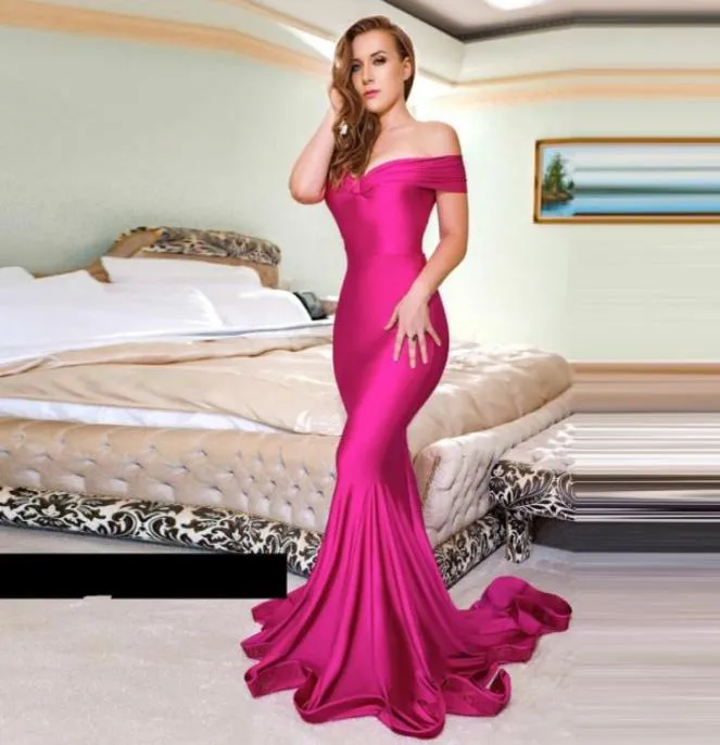 Fucsia Abiti da sera lunghi Appliques Splendido Robe De Soiree Sirena Abito da sera Scollo a V vestido longo Elegante abito formale Prom D4872516