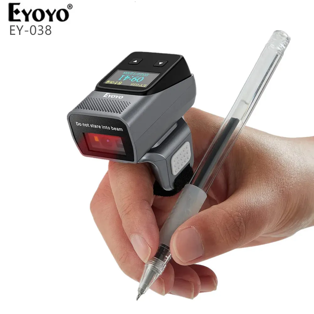 Eyoyo 2D Bluetooth Ring Streckkodscanner med skärm Mini Wearable Wireless Finger QR Streck Code Reader Scanners 240229