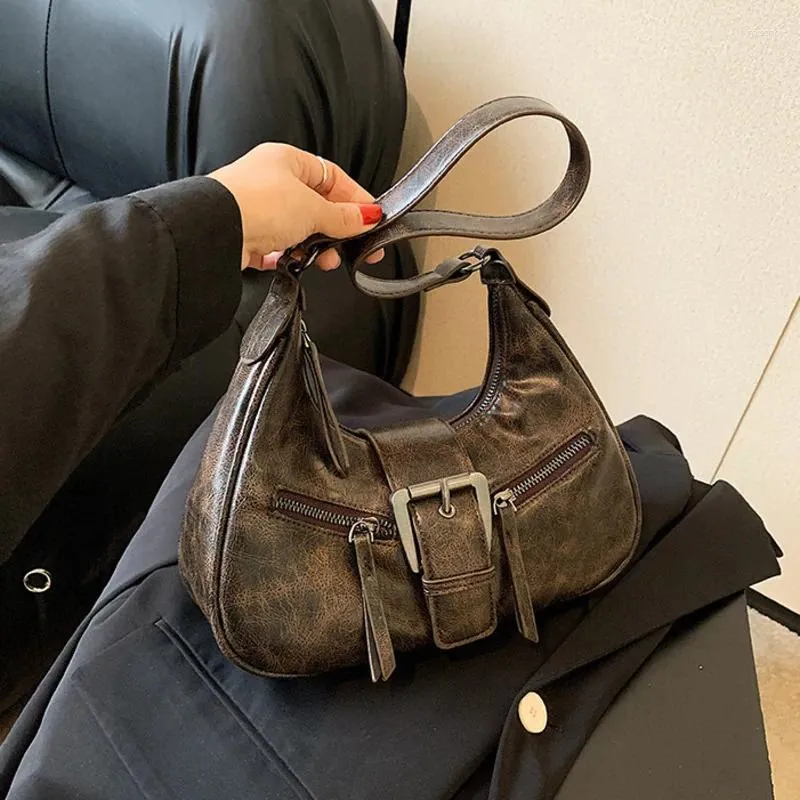 Vintage PU Leather Shoulder Bags for Women, Half-moon Shape Zipper Pockets Underarm Commuter Crossbody Handbags Vintage PU Leather Shoulder Bags for Women, Half-moon Shape Zipper Pockets Underarm Commuter Crossbody Handbags