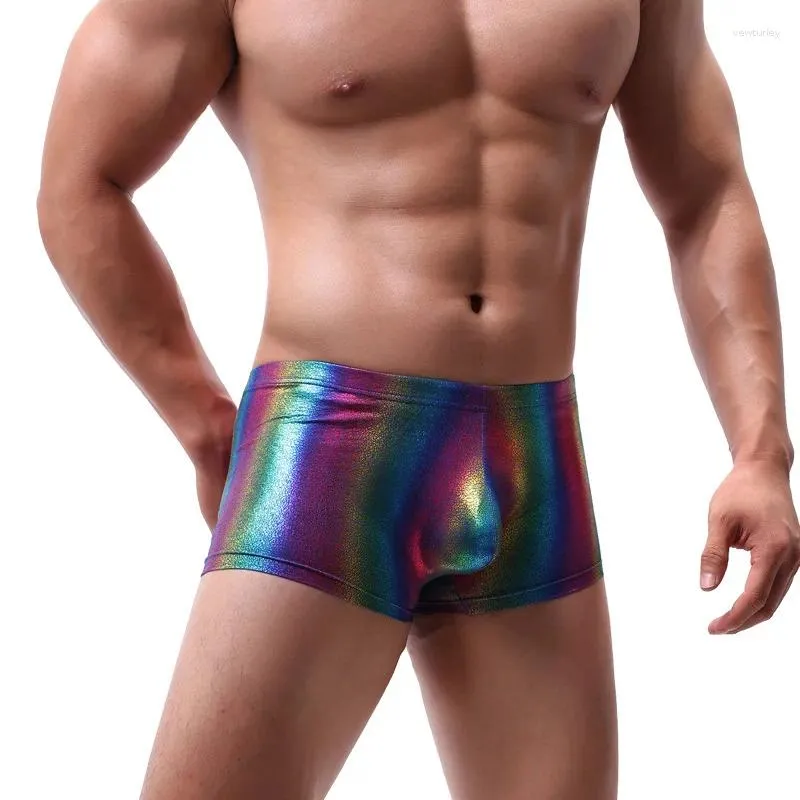 Mutande Pelle di serpente Pelle Intimo uomo sexy Boxer Marca Aperto davanti Crotchless Boxer Uomo U Convesso Vita bassa Uomo