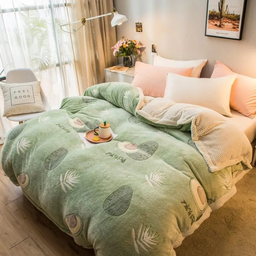 Pineapple Avocado Pattern Super Soft Raschel Blanket Thick Coral Fleece Plush Duvet Cover Double Side Warm Blankets For Bed 201111189b