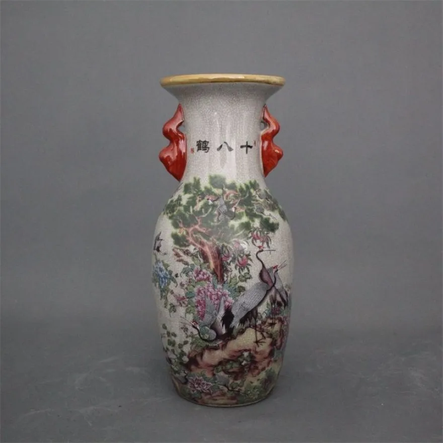 Jingdezhen Antique Ceramics Qianlong Pastell Vase 18 Crane Home Decoration Cabinet Antika Display Pieces Vase Ceramic Festival Dec190Q