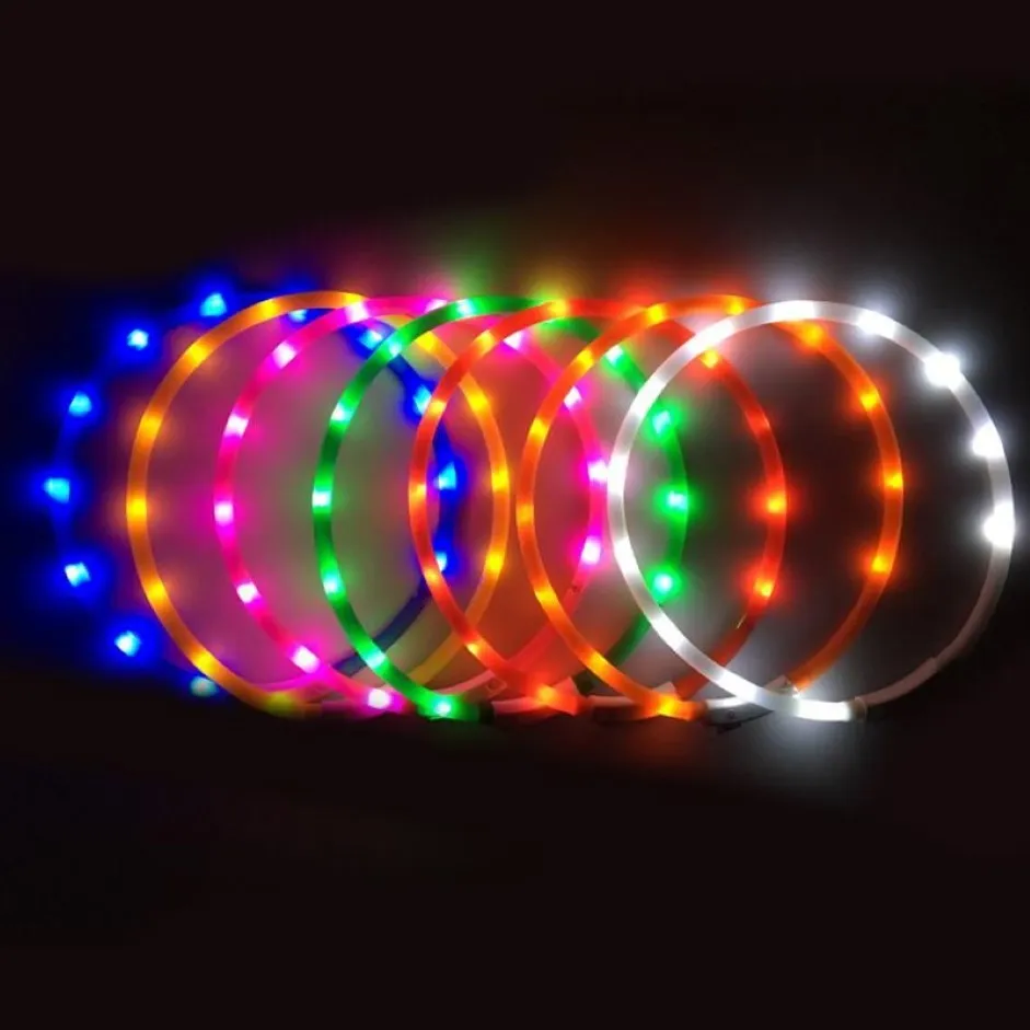 Honden Halsbanden Hond Gloeiende Kraag USB Oplaadbare Knipperende Nacht Katten Halsbanden Teddy Lichtgevende LED Licht Leash265d