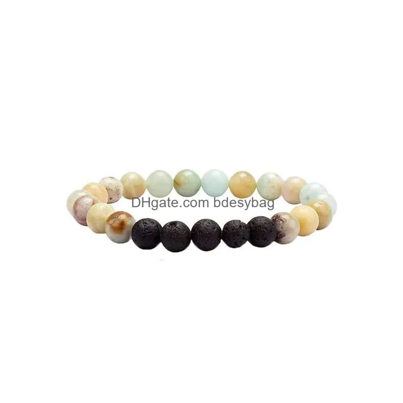 Perles de pierre de lave naturelle brins faits à la main Yoga énergie charme bracelets pour femme hommes amoureux bracelet élastique bijoux livraison directe Dhb64