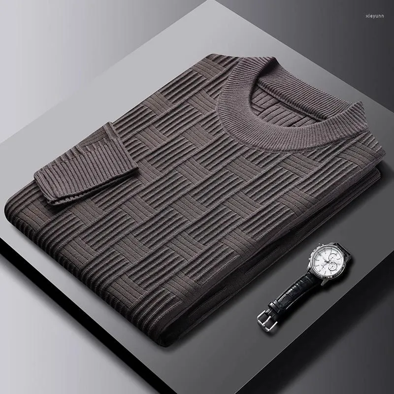 Men's Sweaters 2024 Autumn And Winter Square Checkerboard Jacquard Bottom Shirt Warm Elastic Skincare