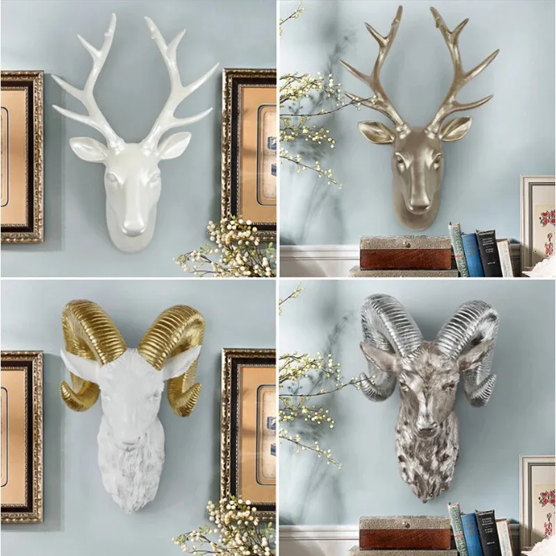 Original European Animal Deer Head Elephant Hanging Stereo Creative Living Room Mural Home Wall Bakgrund Decoration Hart Craft 240304